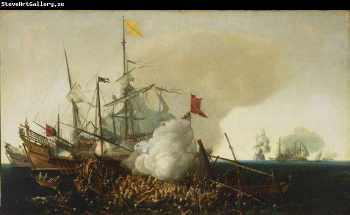 Cornelis Hendriksz Vroom Spanish Men-of-War Engaging Barbary Corsairs
